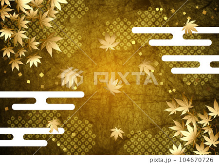 金和紙に鹿の子雲と金紅葉ヨコ 104670726
