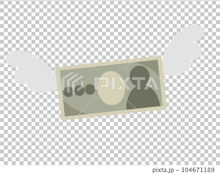 Image illustration of spending with wings on bills Image illustration of spending with wings on bills 104671189