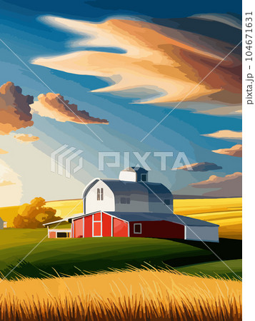 Agriculture, nature and farming. Harvest, field, trees and blank vertical poster vector illustration. Farms for poster Agriculture, nature and farming. Harvest, field, trees and blank vertical poster vector illustration. Farms for poster 104671631
