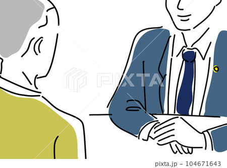 相談する男性と男性弁護士のシンプル線画イラスト 104671643
