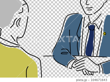 相談する男性と男性弁護士のシンプル線画イラスト 104671643