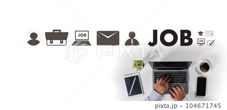 Job Search Career Recruitment  Human Searching for New Job Business Work for Interview Hire Join on Laptop Online Employee Economy Occupation. 104671745