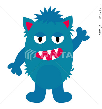 Cartoon blue furry monster. Kids character design for poster, baby products logo and packaging. Vector flat illustration. Cartoon blue furry monster. Kids character design for poster, baby products logo and packaging. Vector flat illustration. 104671799