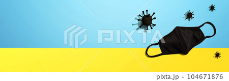 Mask with Covid-19 concept - flat lay Mask with Covid-19 concept - flat lay 104671876