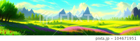 Mountain summer landscape vector illustration, cartoon mountainous natural 104671951
