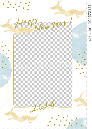 2024龍年相框新年賀卡龍年海馬寵物及家人照片可放置 104672181