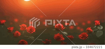 Drawing field red rose flowers and blurred background view dark mysterious Drawing field red rose flowers and blurred background view dark mysterious 104672221
