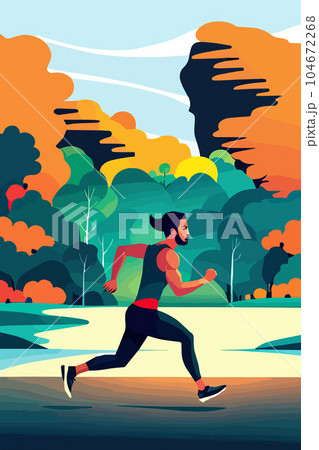 Urban fitness. Vector illustration flat design on young adult man running 104672268