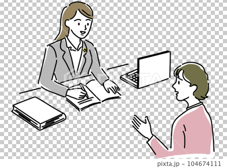 相談する女性と女性弁護士のシンプル線画イラスト 相談する女性と女性弁護士のシンプル線画イラスト 104674111