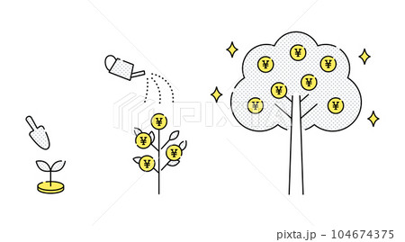 投資をしてお金(円)のなる木が成長するイメージのベクターイラスト 投資をしてお金(円)のなる木が成長するイメージのベクターイラスト 104674375