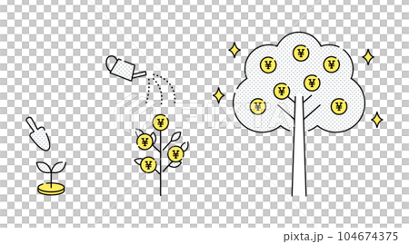 投資をしてお金(円)のなる木が成長するイメージのベクターイラスト 投資をしてお金(円)のなる木が成長するイメージのベクターイラスト 104674375