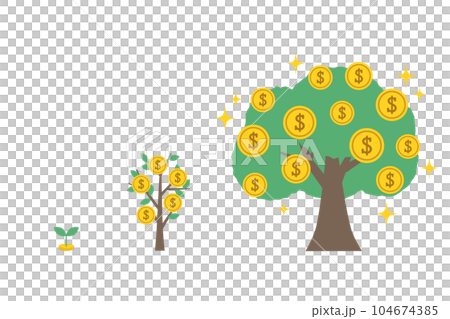 投資をしてお金（$）のなる木が成長するイメージのベクターイラスト 104674385