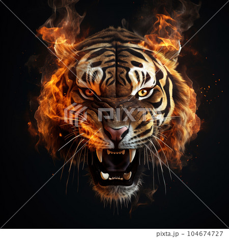 Image of an angry tiger head with a burningのイラスト素材 