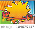 アメコミ風のコマ割り（横長、4コマ、光、爆発、水玉、書き文字） 104675137