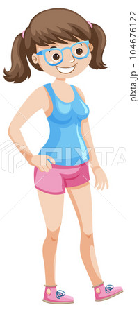 Girl with Glasses in Casual Outfit Cartoon Character 104676122