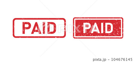 Grunge red Paid word rubber stamp. Paid sign sticker set. Grunge vintage square label. Vector illustration isolated on white background 104676145