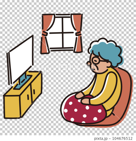 Illustration of an elderly woman who tends to stay at home 104676512