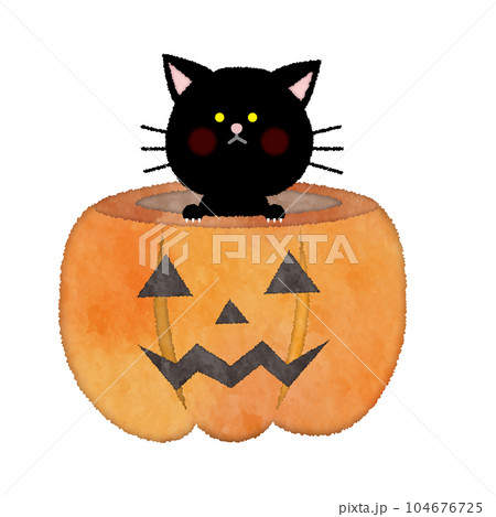 ハロウィンかぼちゃの黒猫のイラストのイラスト素材 [104676725] - PIXTA