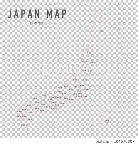 都道府県名前入り日本地図のイラスト 104676807