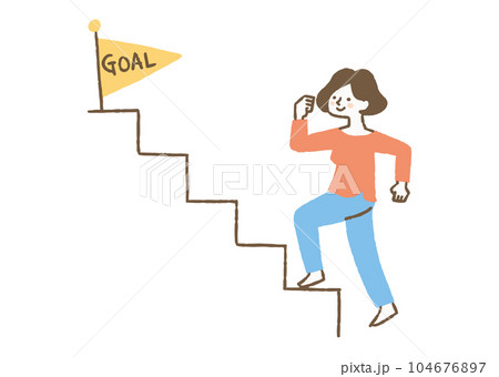 ゴールに向かって登る女性_色 104676897