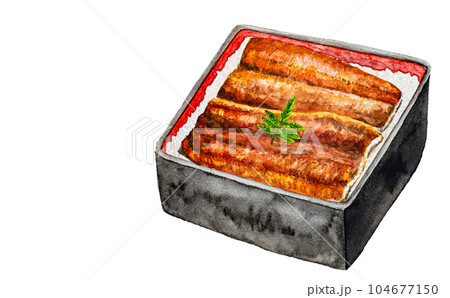 うな重の手描き水彩イラスト うな重の手描き水彩イラスト 104677150