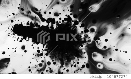 Dirty stains. Black ink. Mud fluid spreading on white dirty grunge spatters oil watercolor spots mystery abstract illustration. 104677274