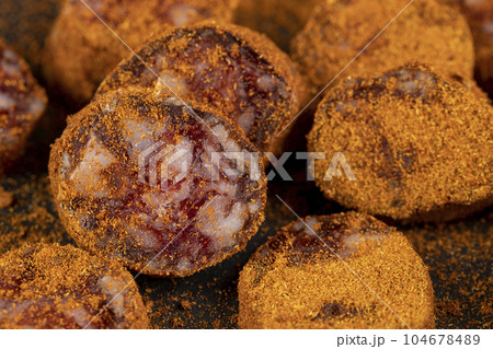 fresh dried pork sausage in turmeric 104678489