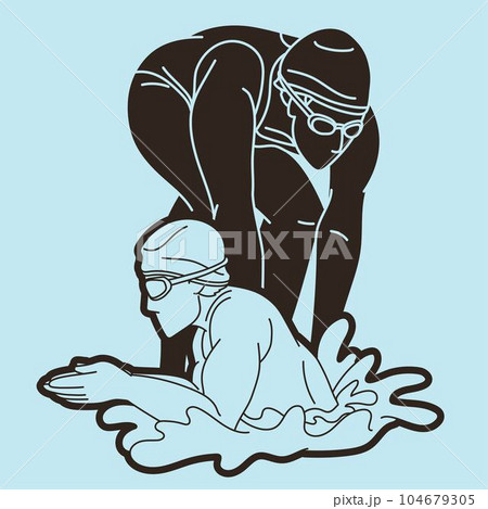 Swimming Sport Male and Female Swimmer Mix Action Cartoon Graphic Vector 104679305
