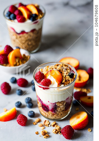 The Summer Breakfast Parfait is a colorful and delicious layered breakfast served in a glass or Mason jar. It's a quick and easy breakfast. The Summer Breakfast Parfait is a colorful and delicious layered breakfast served in a glass or Mason jar. It's a quick and easy breakfast. 104679608