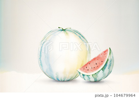 スイカのシンプルイラスト4 淡い水彩タッチ 104679964