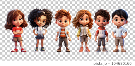 Cute Cartoon Realistic Happy Children Characters Set Cute Cartoon Realistic Happy Children Characters Set 104680160