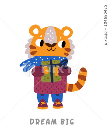 Cute tiger with present. Motivation phrase poster 104680425