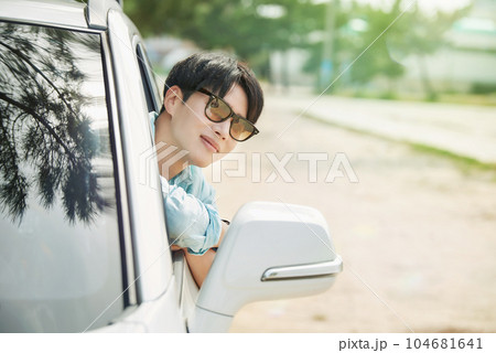 young man in the car 104681641