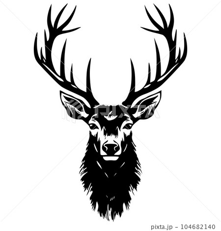 Deer Head Silhouette Hand Drawn Vector Illustration. Elk Symbol Graphic Element 104682140