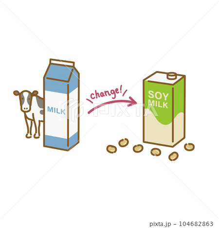 食べ物アイコンセット：牛乳を豆乳に置き換える（ダイエット、更年期対策） 104682863