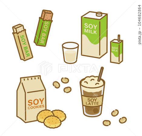 食べ物アイコンセット:女性やダイエットに役立つ大豆加工食品 食べ物アイコンセット:女性やダイエットに役立つ大豆加工食品 104682864