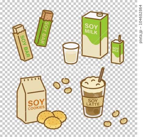 食品圖標集:對女性和飲食有用的大豆加工食品 食品圖標集:對女性和飲食有用的大豆加工食品 104682864