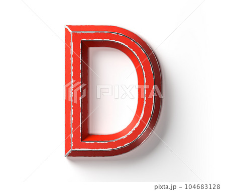 Letters made of red painted metal with scratched borders 104683128