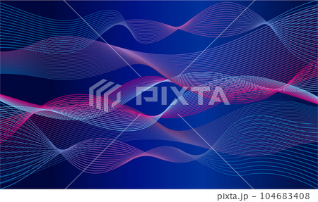 Abstract wave element for design. Digital frequency track equalizer. Stylized line art background. Colorful shiny wave with lines created using blend tool. Curved wavy line, smooth stripe.Vector. 104683408