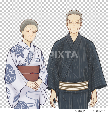 穿著浴衣的老年夫婦 104684233