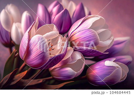 Purple crocus flowers. Generative AI 104684445