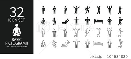 人の基本的な動作のピクトグラムセット 104684829