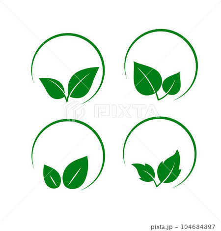 Organic icons with green leaves Organic icons with green leaves 104684897