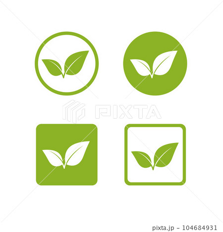 Organic icons with green leaves. Bio, organic Organic icons with green leaves. Bio, organic 104684931