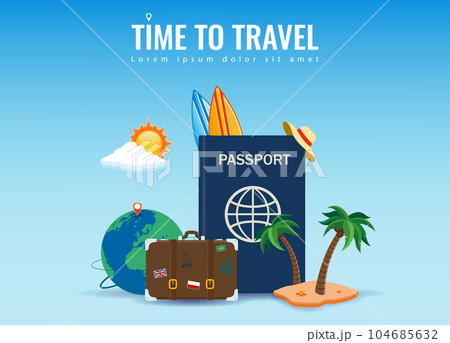 Travel and tourism concept. Advertising template. Vector 104685632