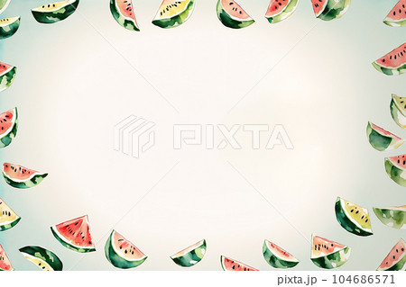 赤と黄色のかわいいスイカで囲んだデザインイラスト 104686571