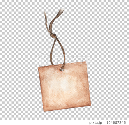 Brown tag, Cards with a cord , Watercolor illustration. 104687246