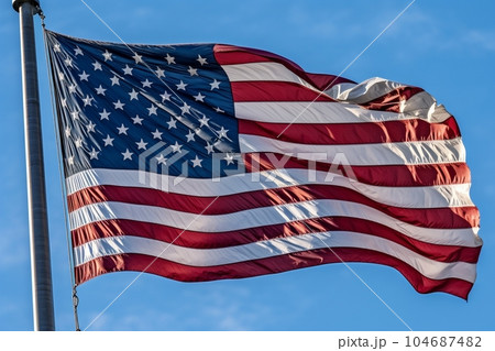 米国国旗のイメージ(青空、正面、やや影) AI生成 米国国旗のイメージ(青空、正面、やや影) AI生成 104687482