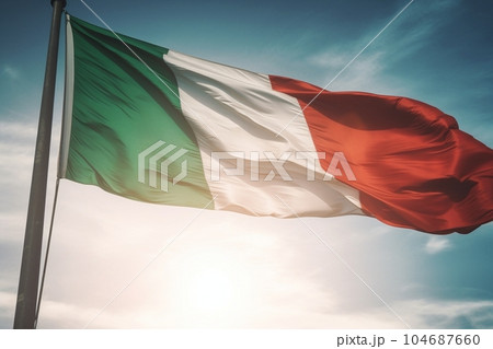 イタリア国旗のイメージ（青空、下からのアングル）　AI生成 104687660