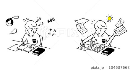 ベクターイラスト素材：勉強する10代、男子、学生 104687668
